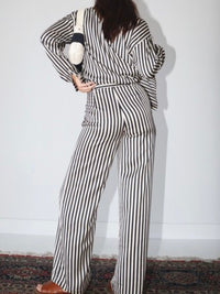 Cream Black Stripe Satin Blouse