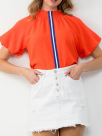 Blue Trim Orange Blouse