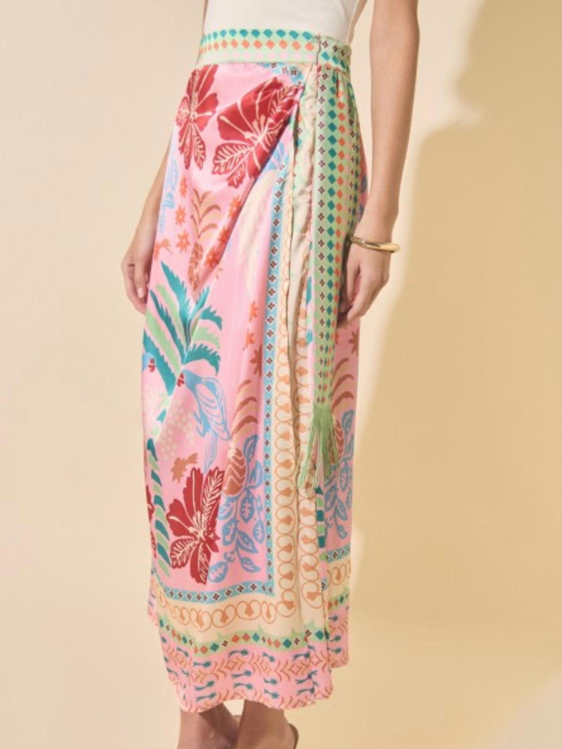 Tropical Paradise Wrap Midi Skirt