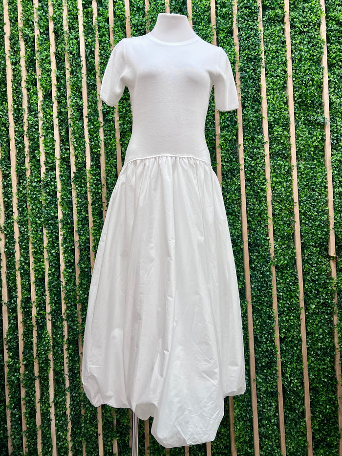 Beautiful White Crew Neck Midi Dress