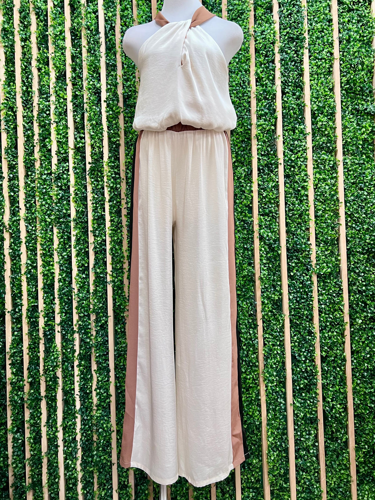 Ivory Washed Contrast Strap Bubble Halter Top