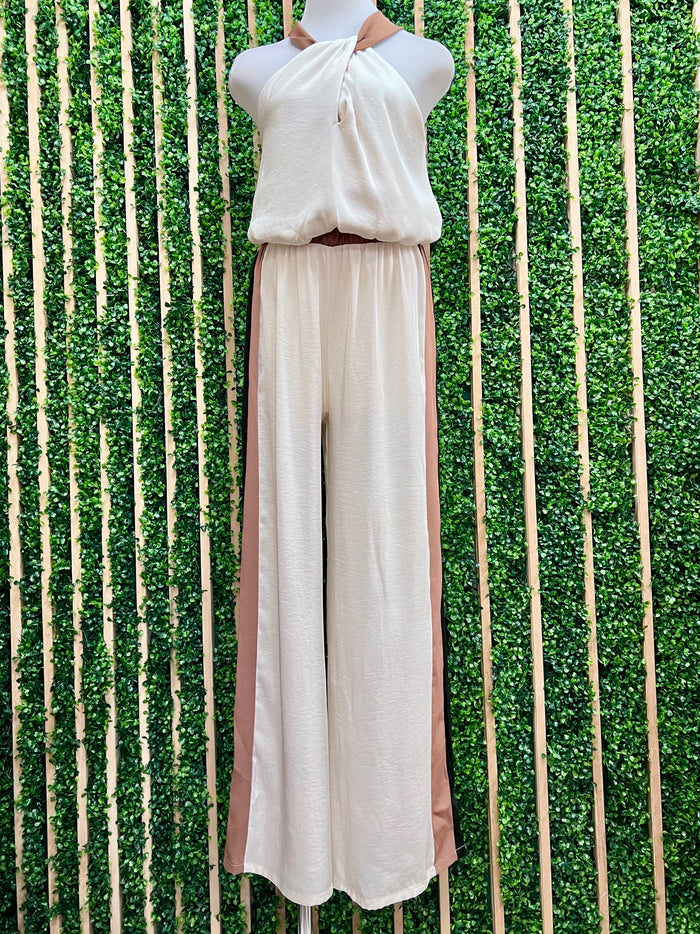 Side Stripe Elastic Waist Wide Leg Pant