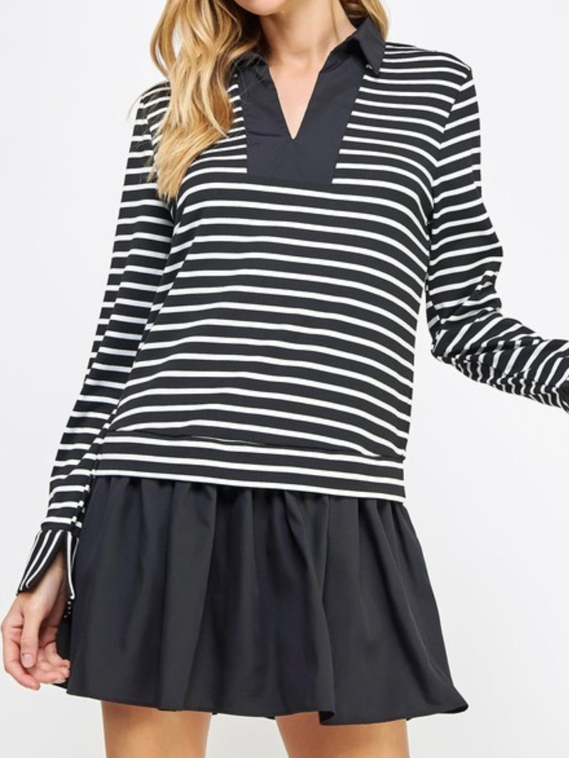 Contrast Stripe Long Sleeve Short Dress