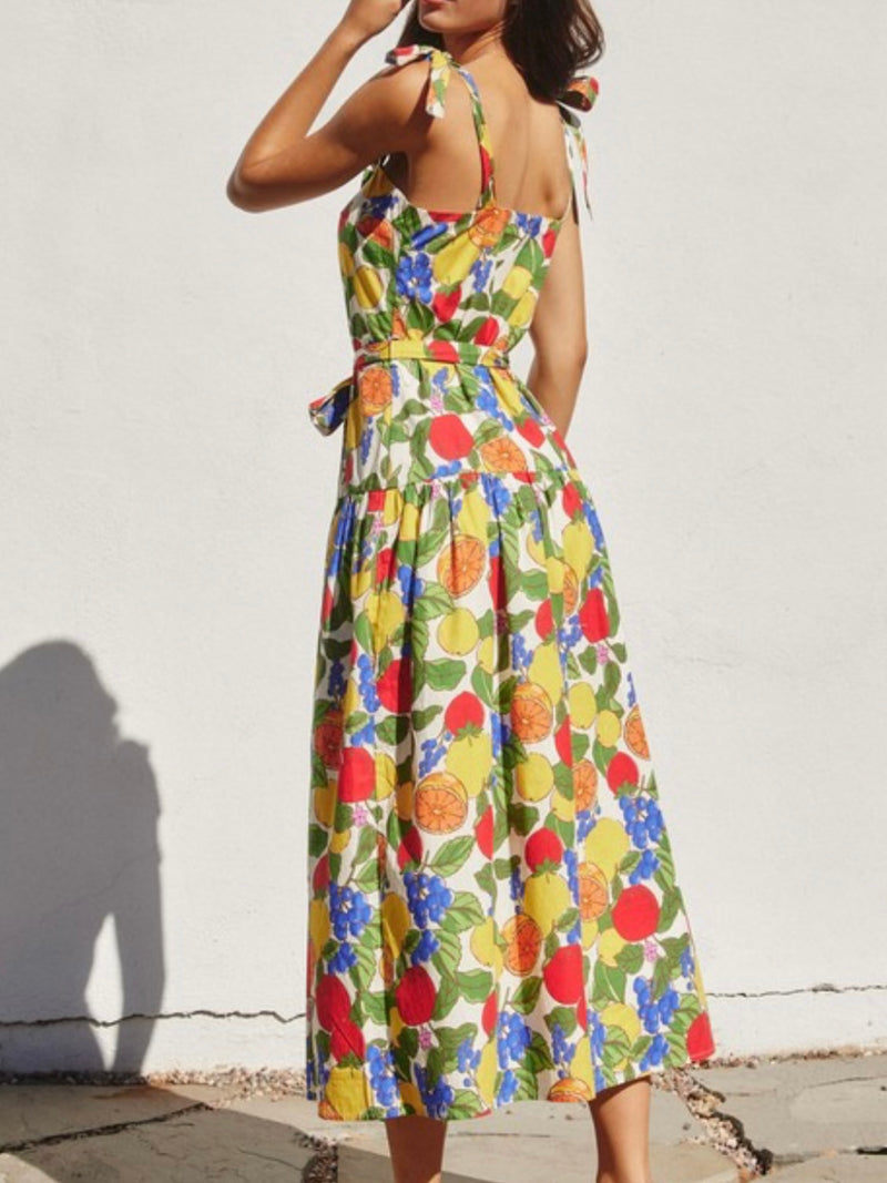 Bright Fruits Square Neck Maxi Dres