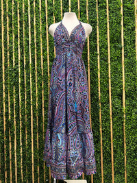 Paisley Smocked Waist Halter Maxi Dress