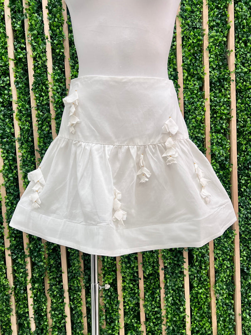 Beautiful Off White Floral Trim Fit and Flare Skirt