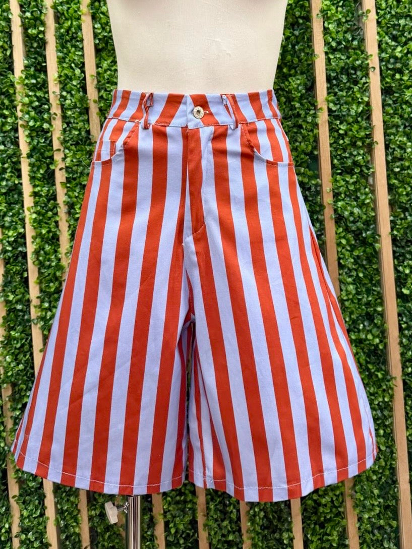 Striped Wide Leg Bermuda Shorts