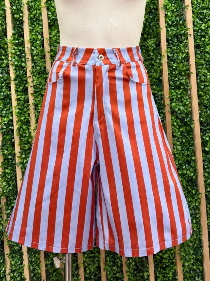 Striped Wide Leg Bermuda Shorts