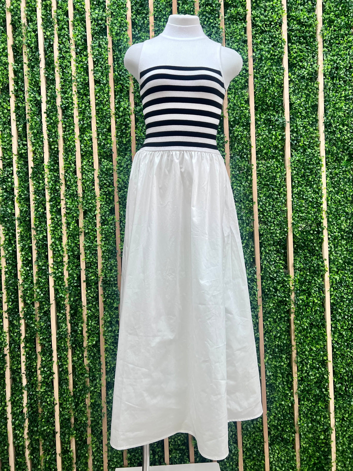 White Black Stripe Knit Maxi Dress