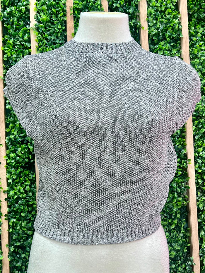 Silver Cap Sleeve Crop Sweater