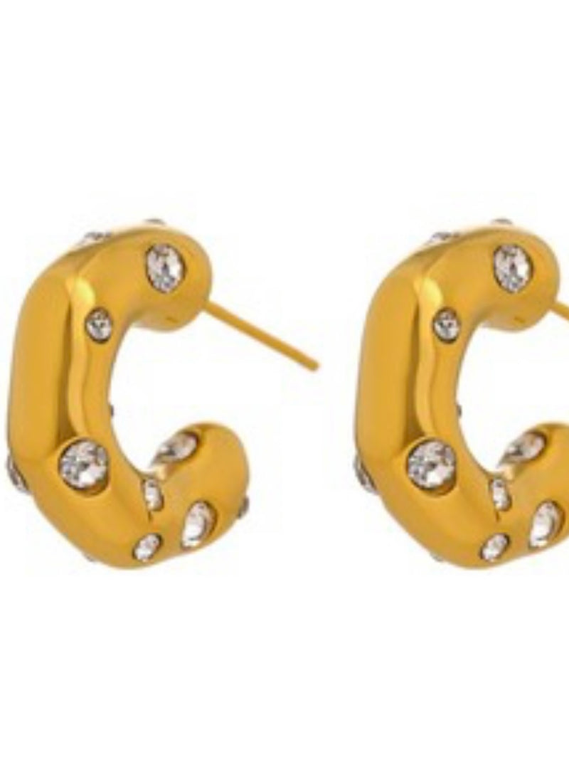 Zirconia Studded Hammered Hoop Earrings