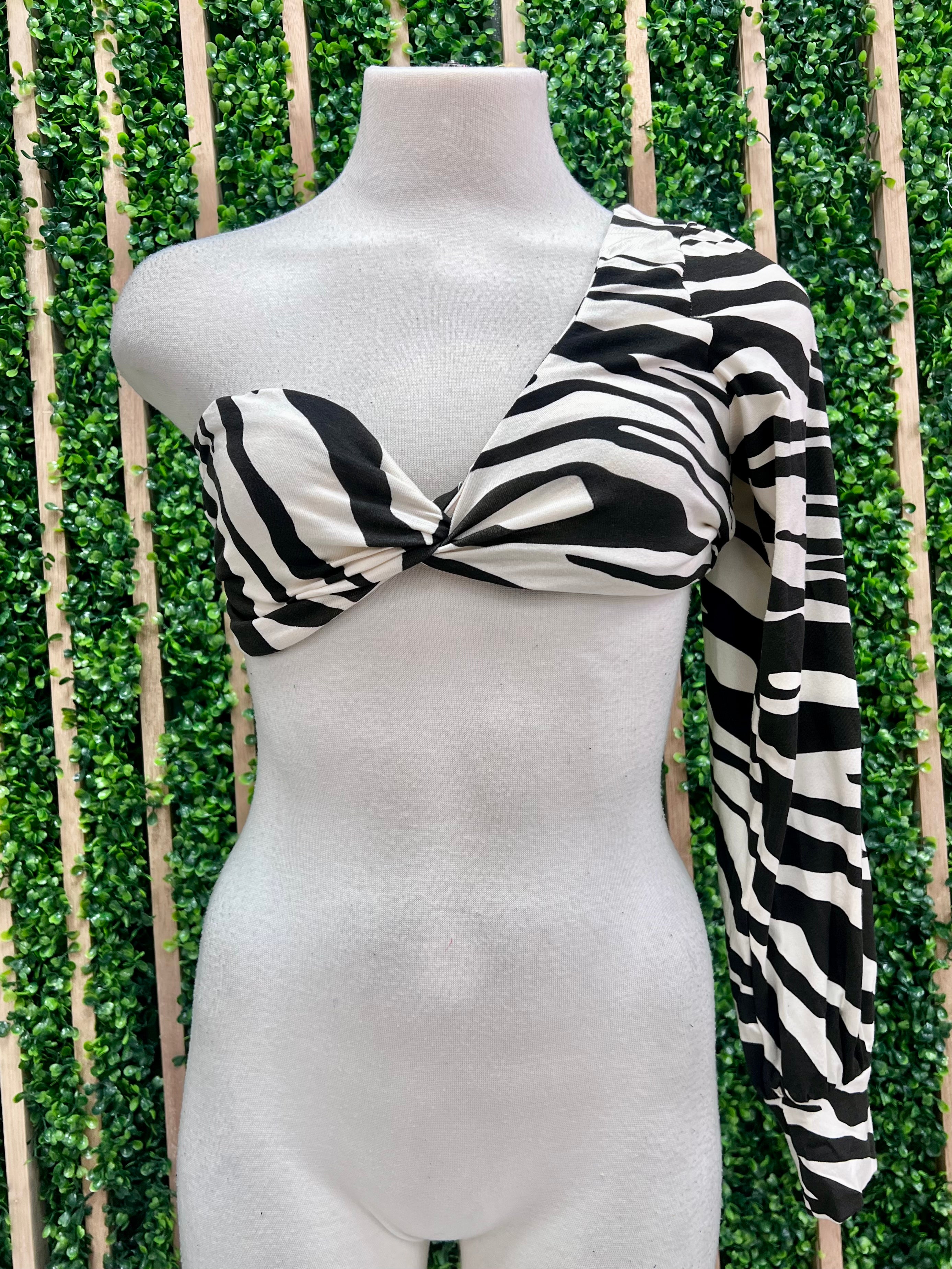 Zebra One Shoulder Crop Top Ah L La Lifestyle Boutique