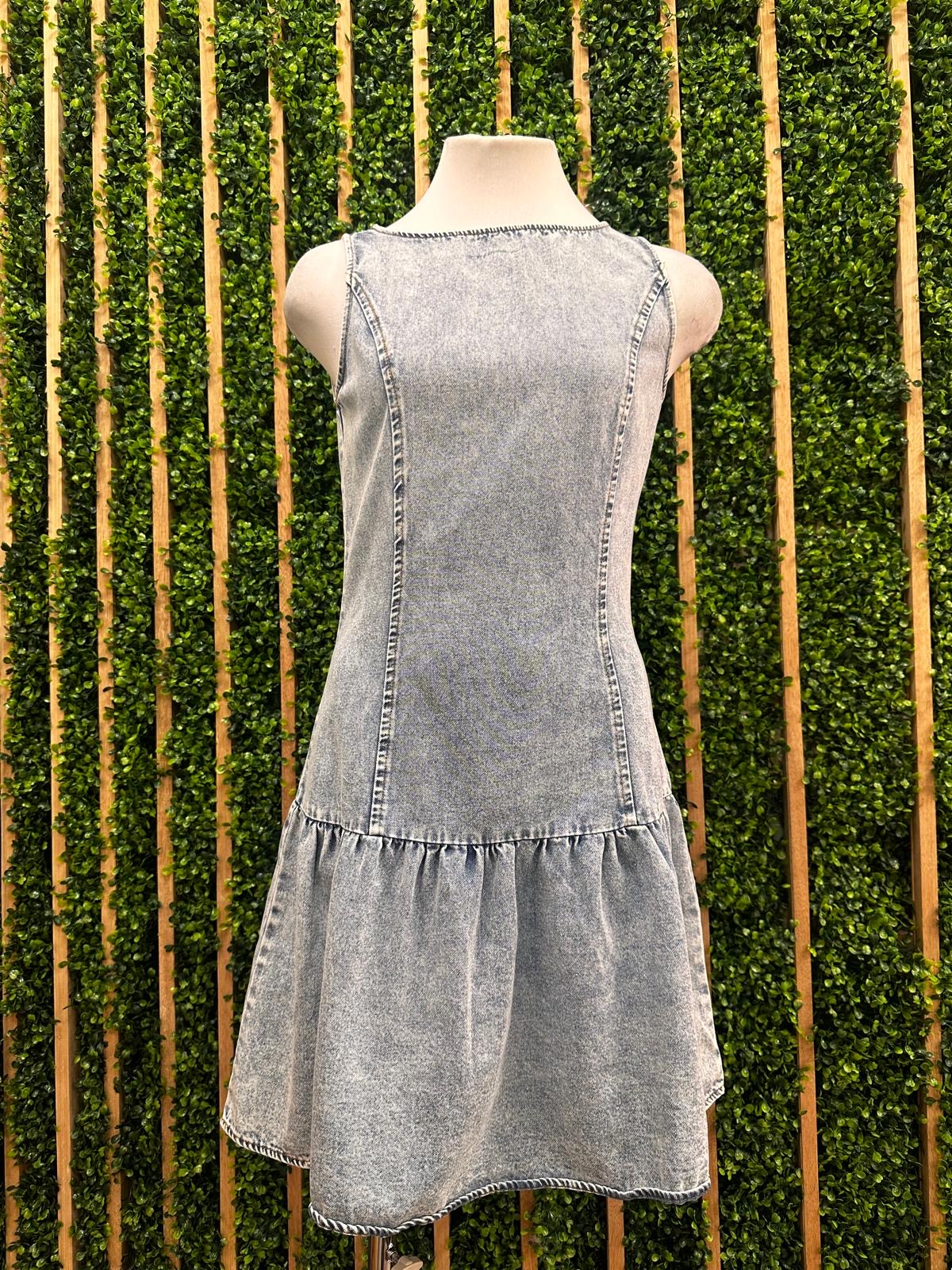 Mineral Wash Fitted Drop Waist Denim Dress