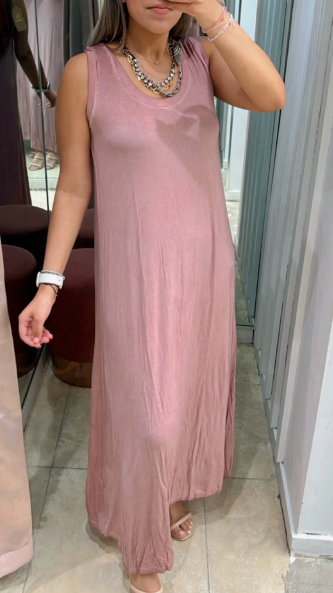 Comfiest Acid Washed Sleeveless Scoop Neck Maxi Dress