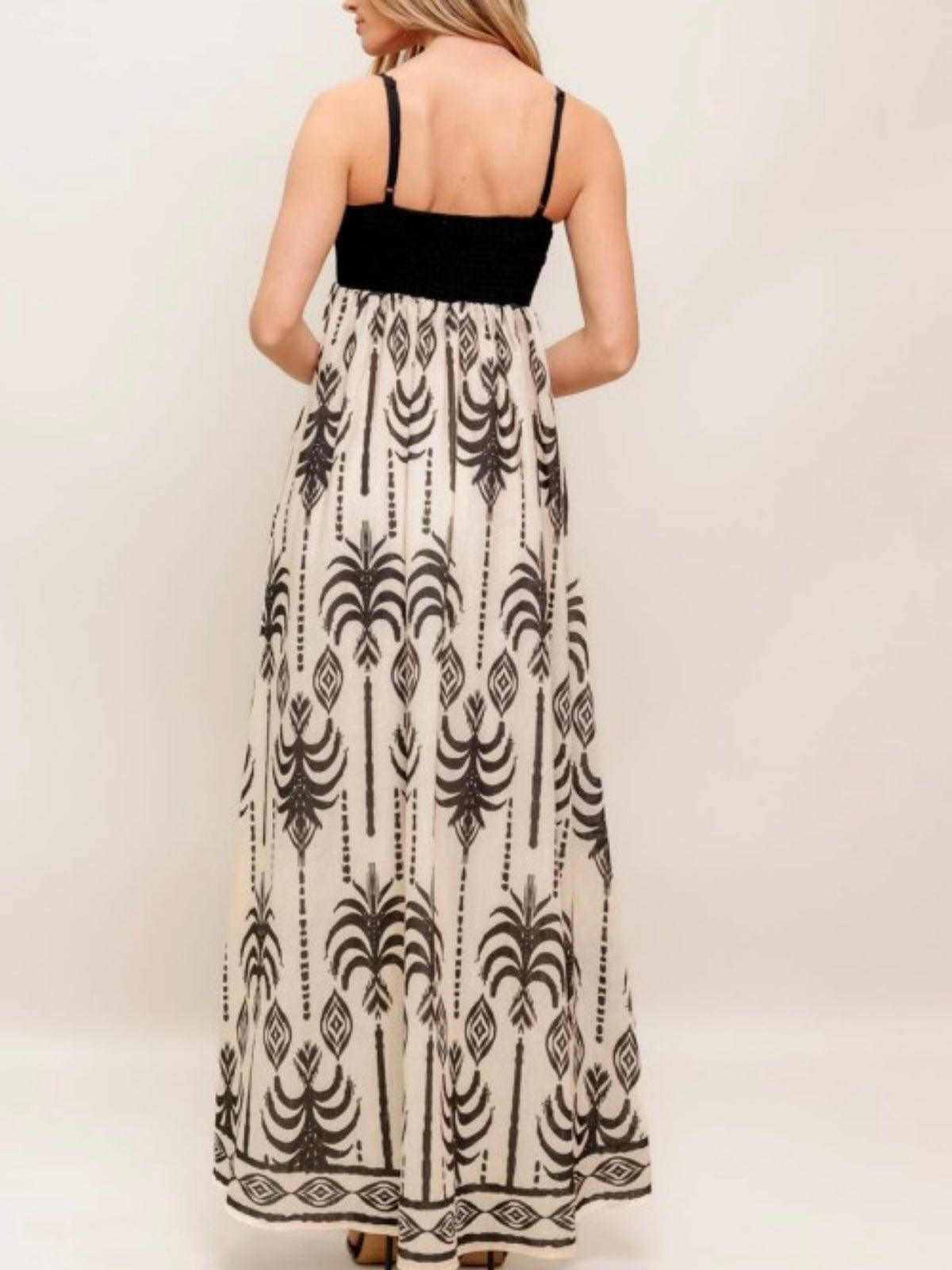 Beautiful Black Taupe Print Maxi Dress