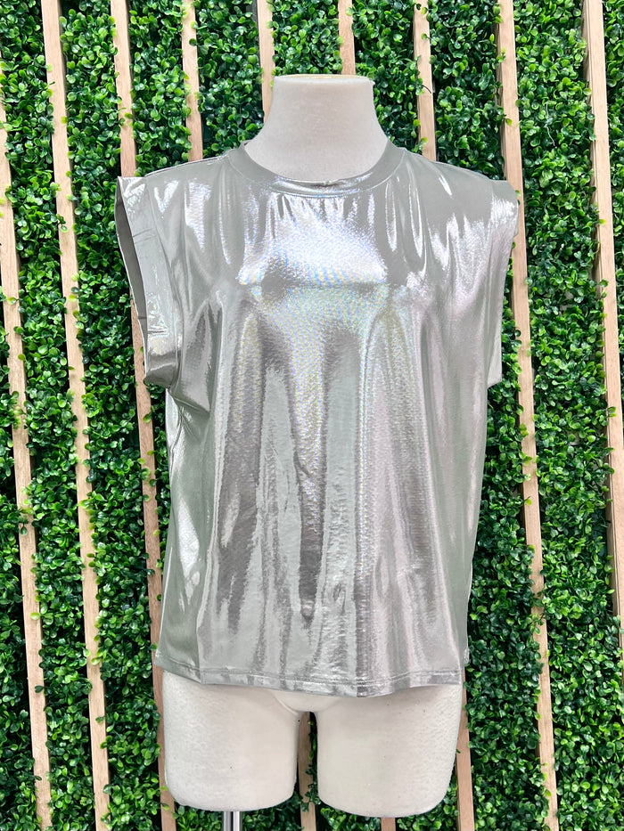 Silver Glitter Muscle Tee