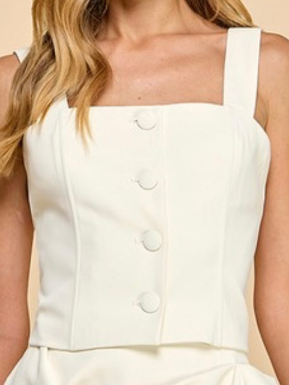 Square Neckline Button Down Sleeveless Top