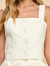 Square Neckline Button Down Sleeveless Top