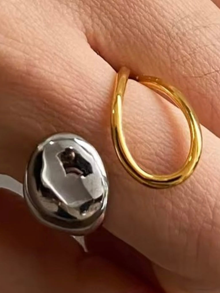 Stainless Steel Two Tone Double Petal Ring