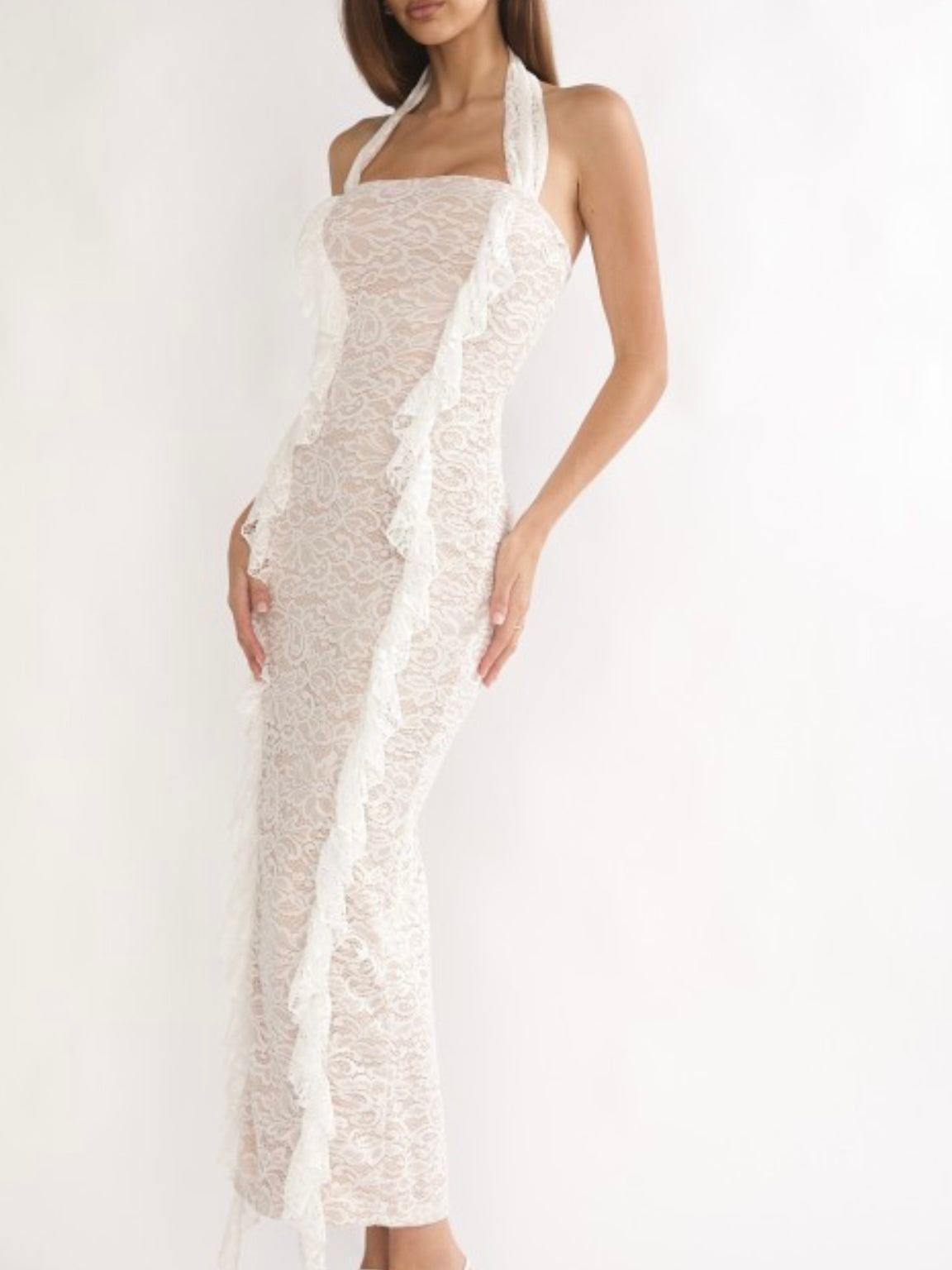 Ivory Romance Lace Halter Midi Dress