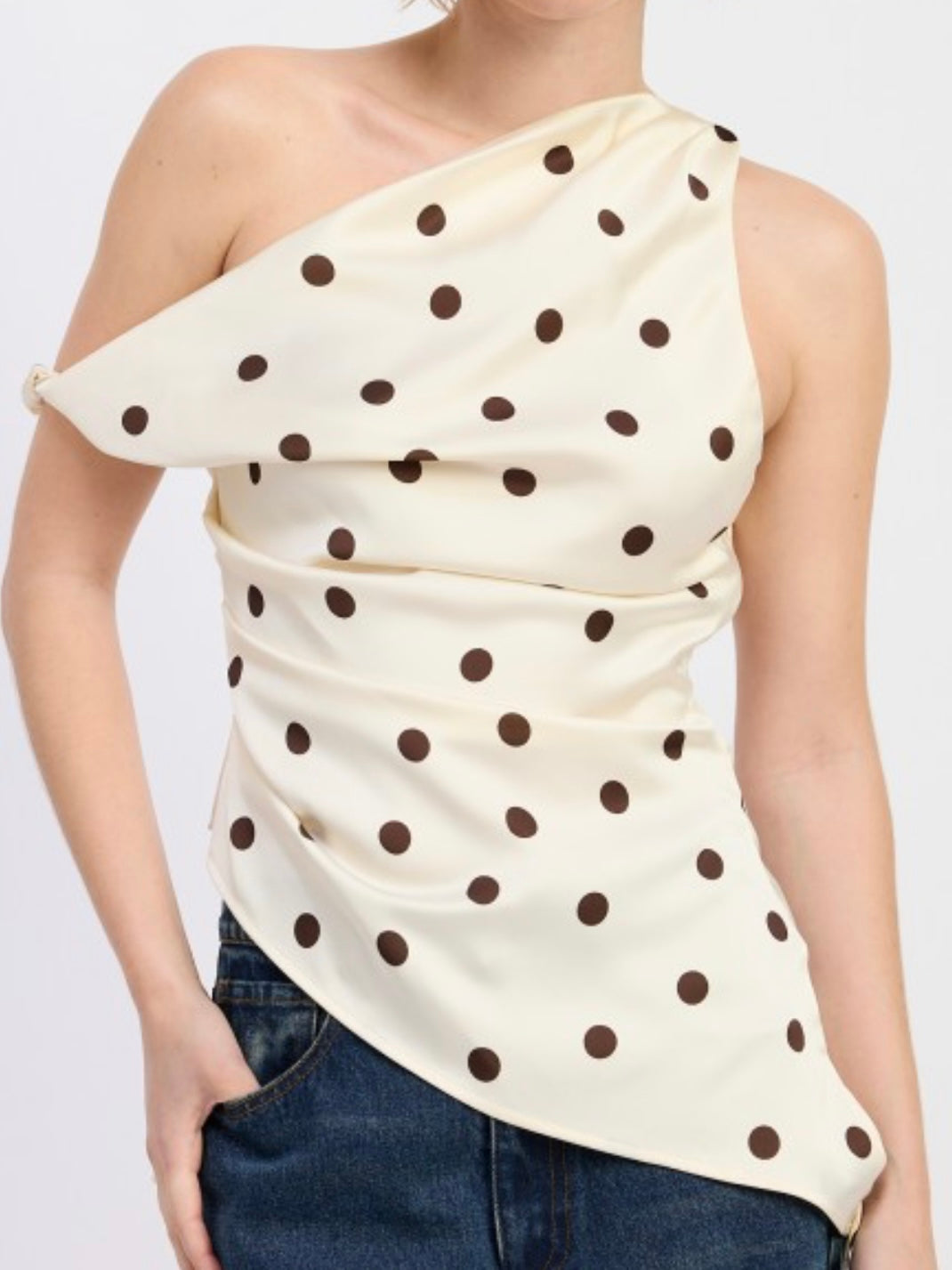 Assymmetrical Satin Polka Dot Top