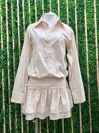 Ivory Shirring Waistband Drop Waist Blouse Dress