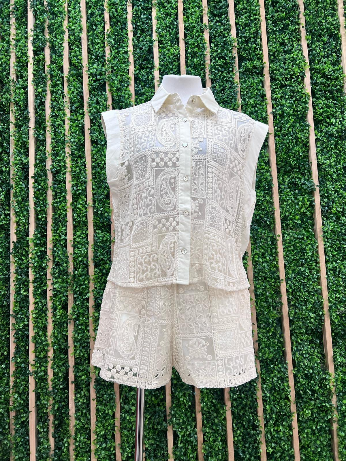 Sheer Lace Detail Pant Set