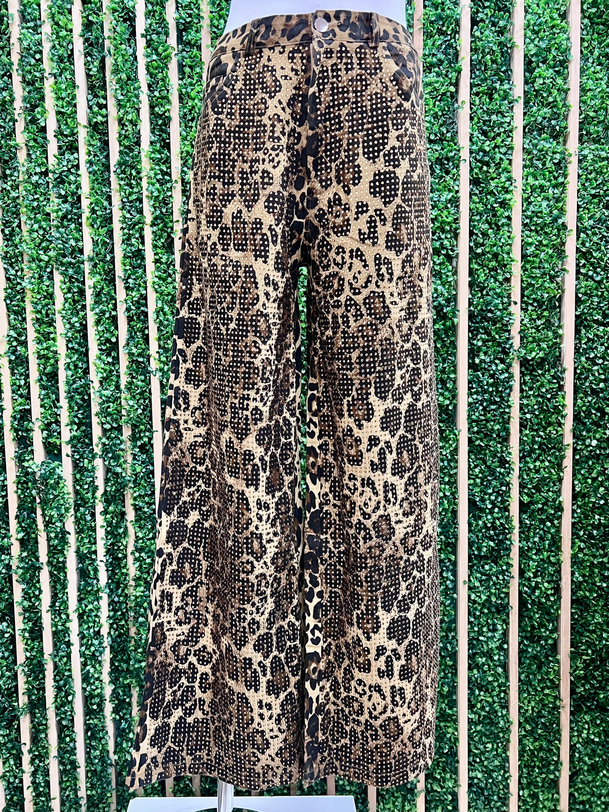 Wide Leg Crystal Studded Denim