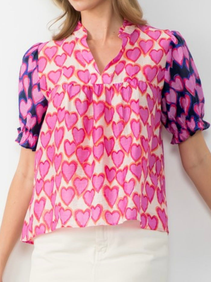 Pink HEarts Short Sleeve Blouse