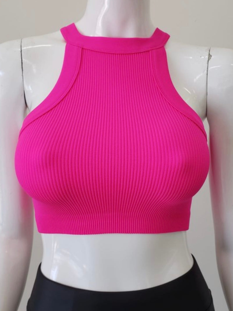 High Neck Ribbed Basic Crop