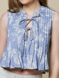 Blue Floral Wide-Leg Barrel Pants