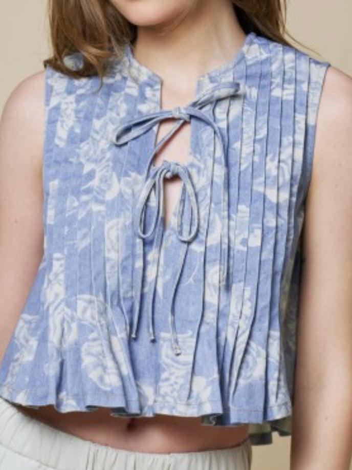 Blue Floral Wide-Leg Barrel Pants