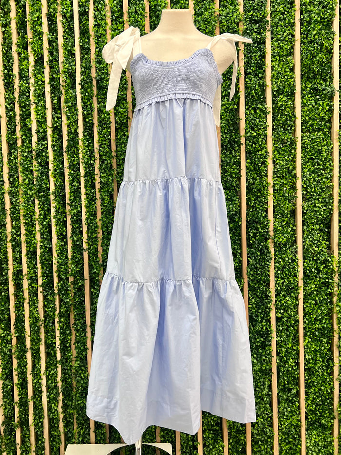 Chambray Ivory Bow Tie Maxi Dress