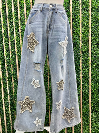 Leopard Star Patch Loose Fit Denim Pants