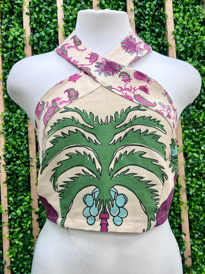 Tropical Purple Print Halter Crop Top