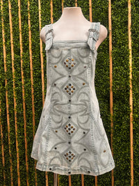 Studded Western Denim Buckle Detail Short Dress