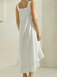 Ruffled Hi Low Square Neck Midi Dress