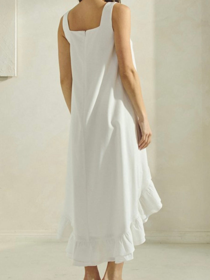 Ruffled Hi Low Square Neck Midi Dress