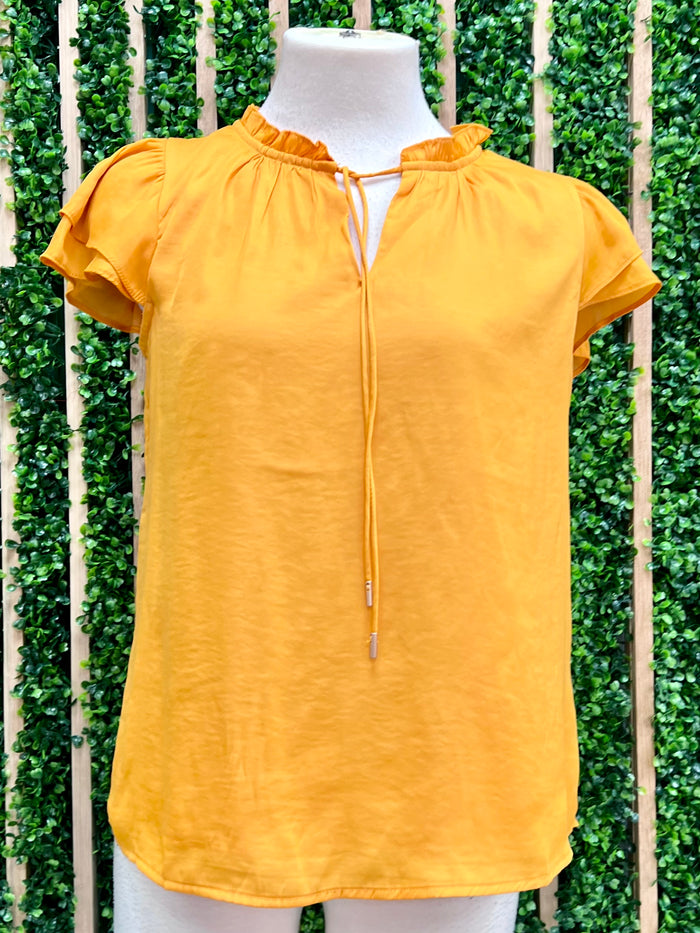 Marigold Satin Ruffle Top