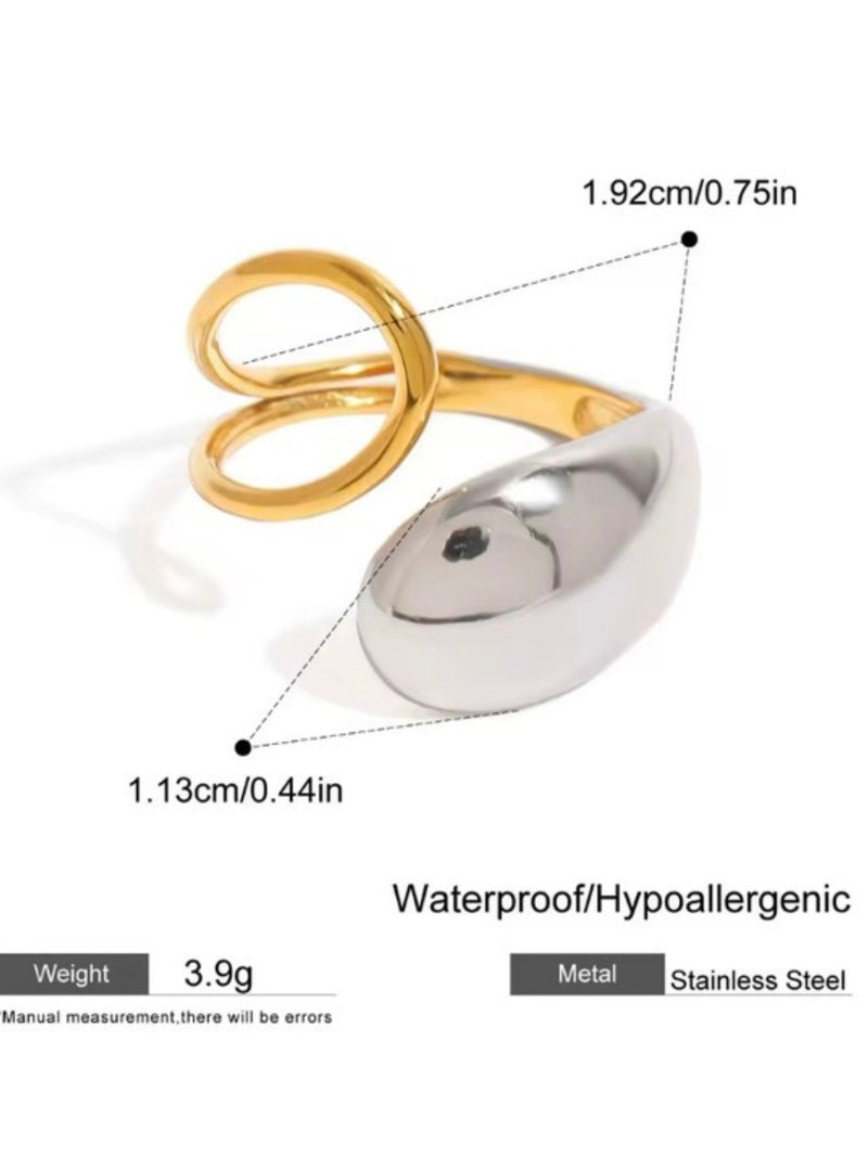 Stainless Steel Two Tone Double Petal Ring