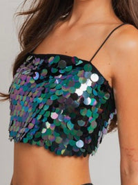 Black Mermaid Sequin Crop Top