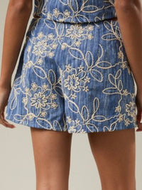 Denim Embroidered Skort