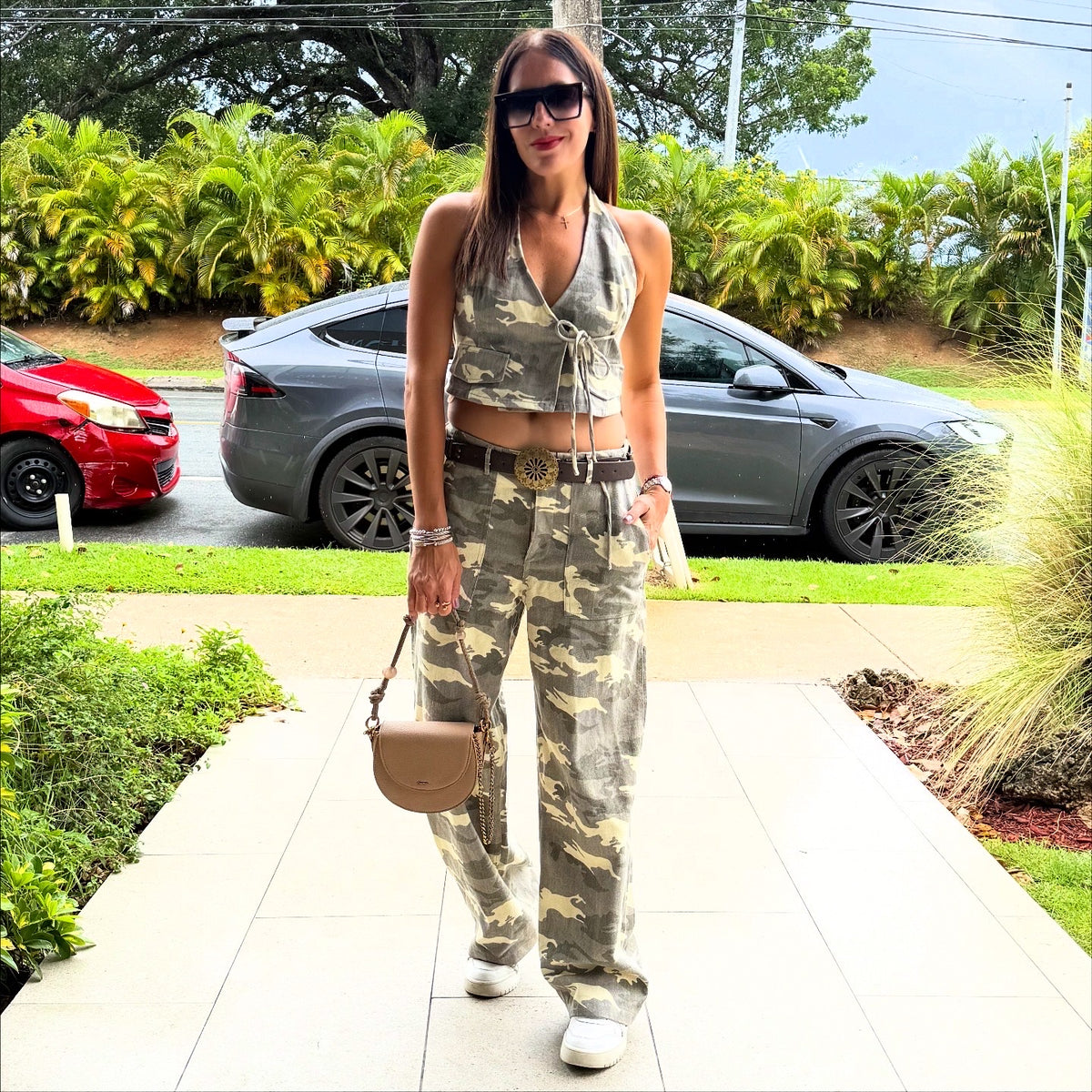Camo Wrapped Halter Neck Top