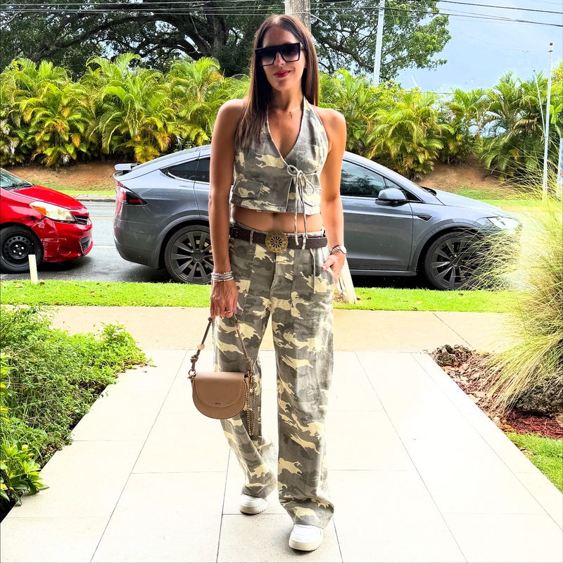 Camo Wrapped Halter Neck Top