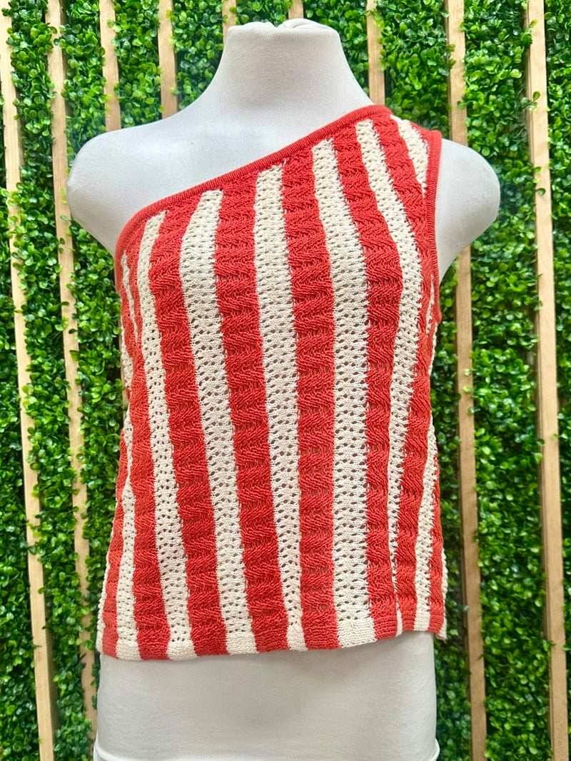 Striped Resort Knot One Shoulder Top