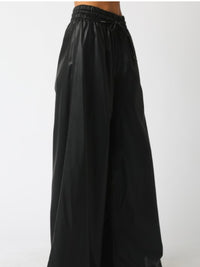 Elastic Waist Pleather Wide Leg Pants