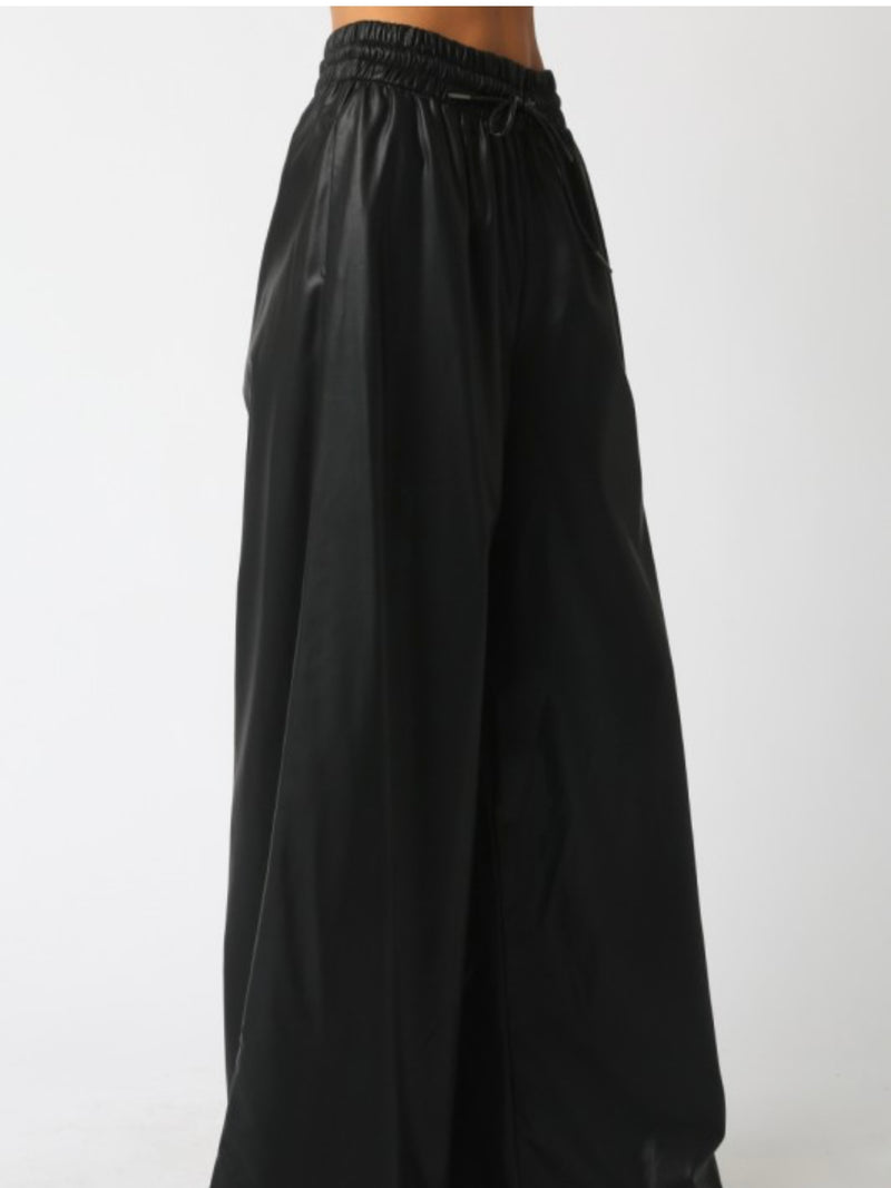Elastic Waist Pleather Wide Leg Pants