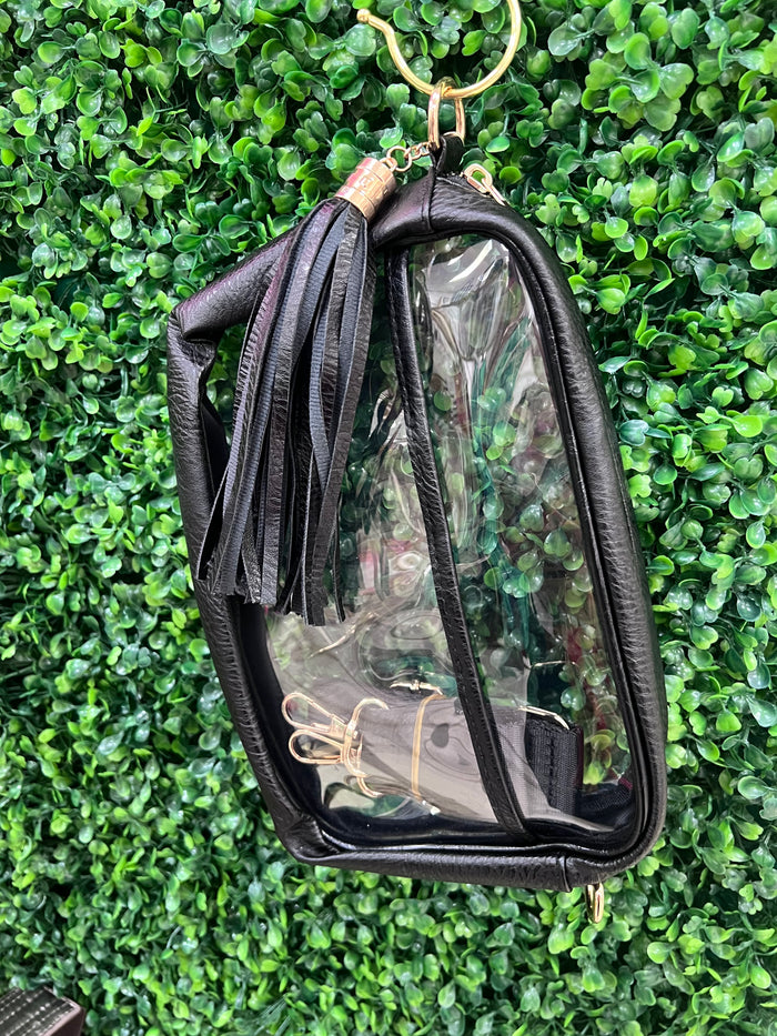 Clear Pleather Trim Crossbody Bag