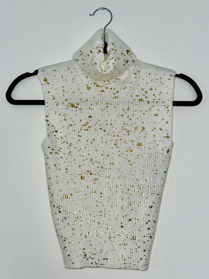 Gold Foil Detail Turtle Neck Crop Top