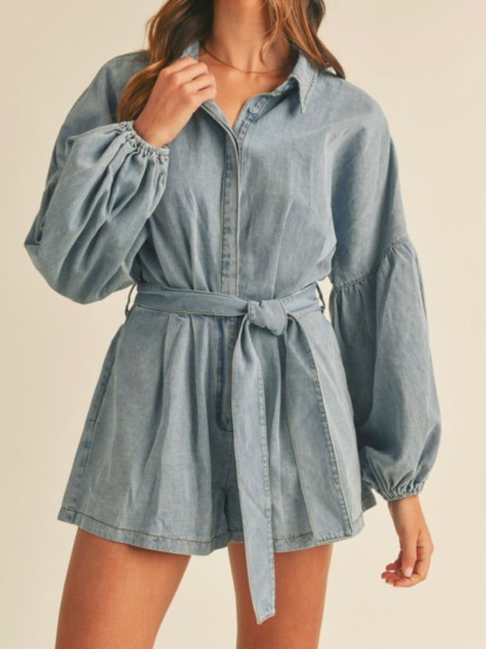 Denim Balloon Sleeve Romper